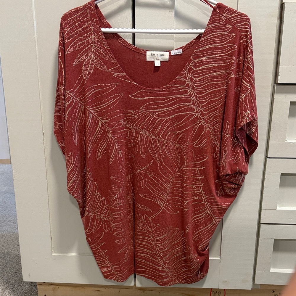 a new day Women's Rust Leaf Print Top